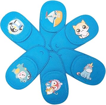 Eye Patch Light Blocking Eye Patch Cover, Soft Cartoon Design, Reusable, On Lens Type, For Kids, For Eyeglasses, For Amblyopia, Styopia, Set of 6 Blue