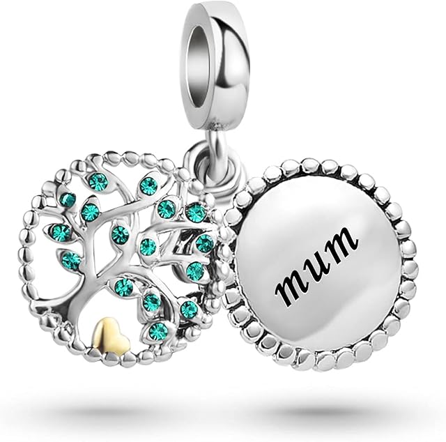 MiniJewelry Family Tree of Life Dangle Charm for Bracelets Necklaces Pendants Gift for Women Birthay Daughter Grandma Mom Sister Wife Green Crystal