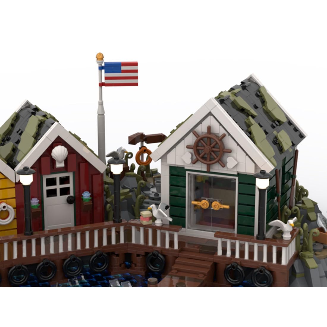 Architektur Klemmbausteine Set, 4955 Teile Leuchtturm & Küstendorf Diorama Modellbausatz, Nordatlantische Coast Town MOC Display Bauwerk für Erwachsene, MOC-220004
