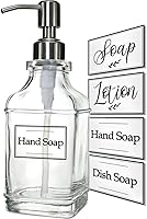 JASAI Antique Glass Soap Dispenser with Rust-Proof 304 Stainless Steel Pump & 10 Clear Stickers - 12oz Kitchen Bathroom Dispenser