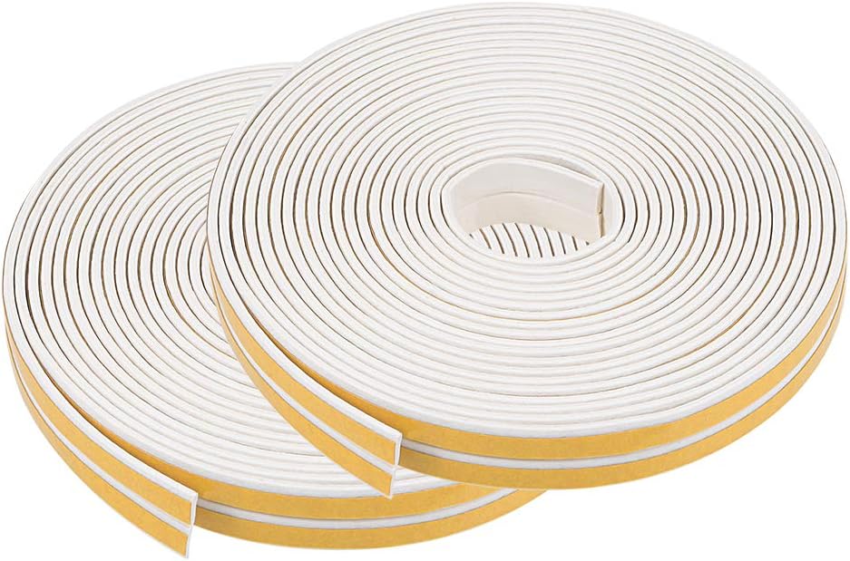 uxcell Foam Tape Adhesive Weather Stripping 9mm Wide 2mm Thick, 5 Meters Long White, 2Pcs