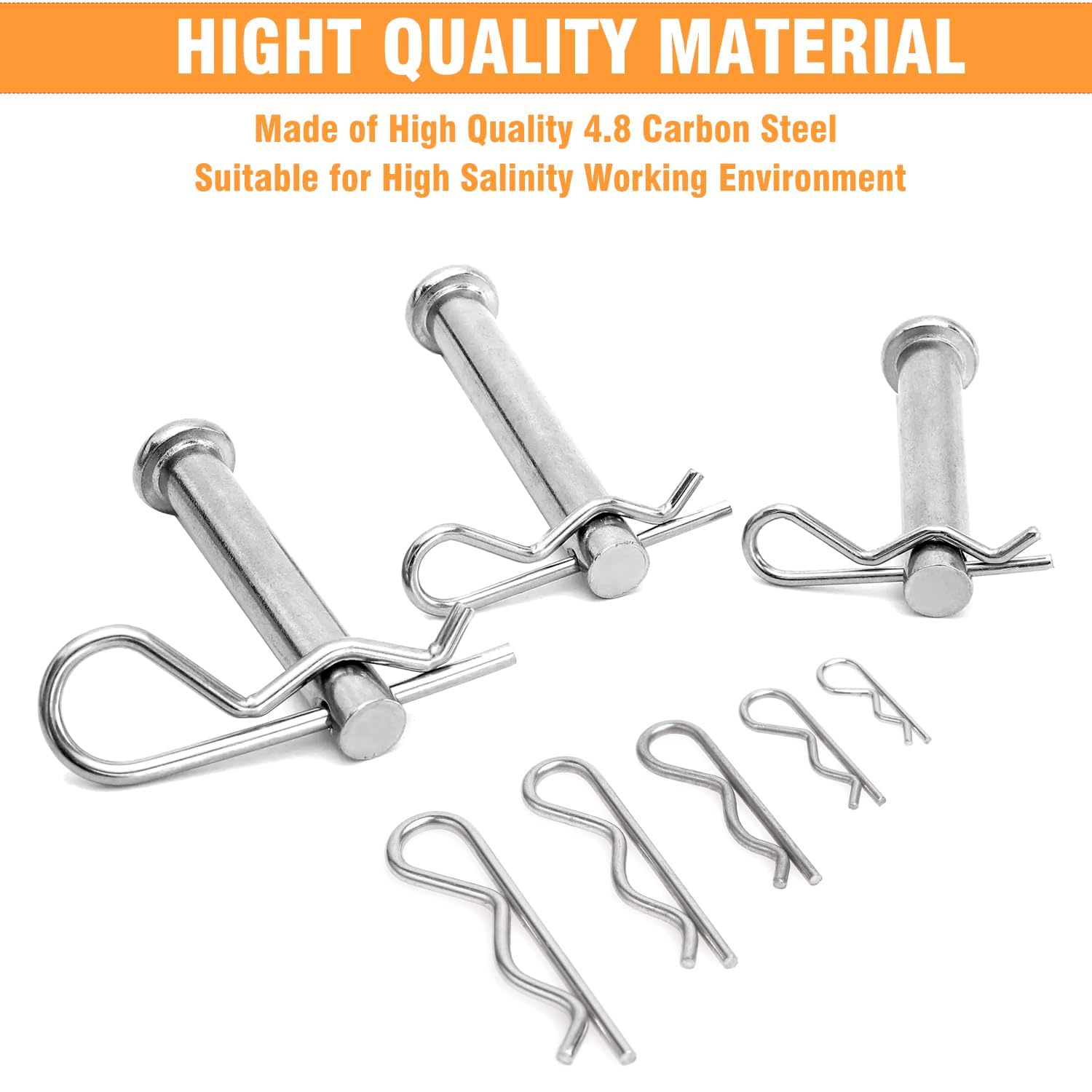 52 Pcs Heavy Duty Cotter Pins Kit - Alloy Steel R-Clip Assortment, 6 Sizes Spring Fasteners with Locking Mechanism for Trailers, Trucks, Lawn Mowers & Industrial Maintenance