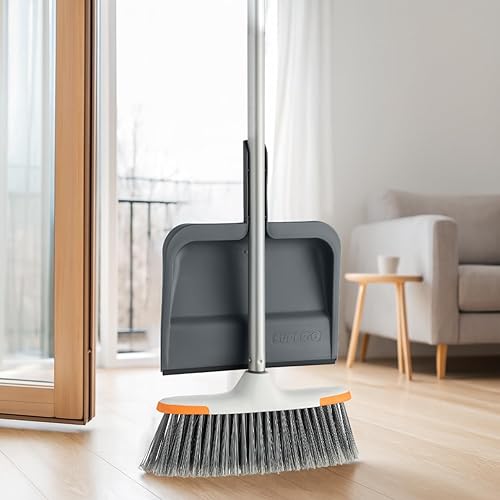 Miniatura 8 de Superio Recogedor con clip con borde de goma, bandeja de plástico duradero de 10 pulgadas de ancho con mango de agarre cómodo, gris, paquete de 3