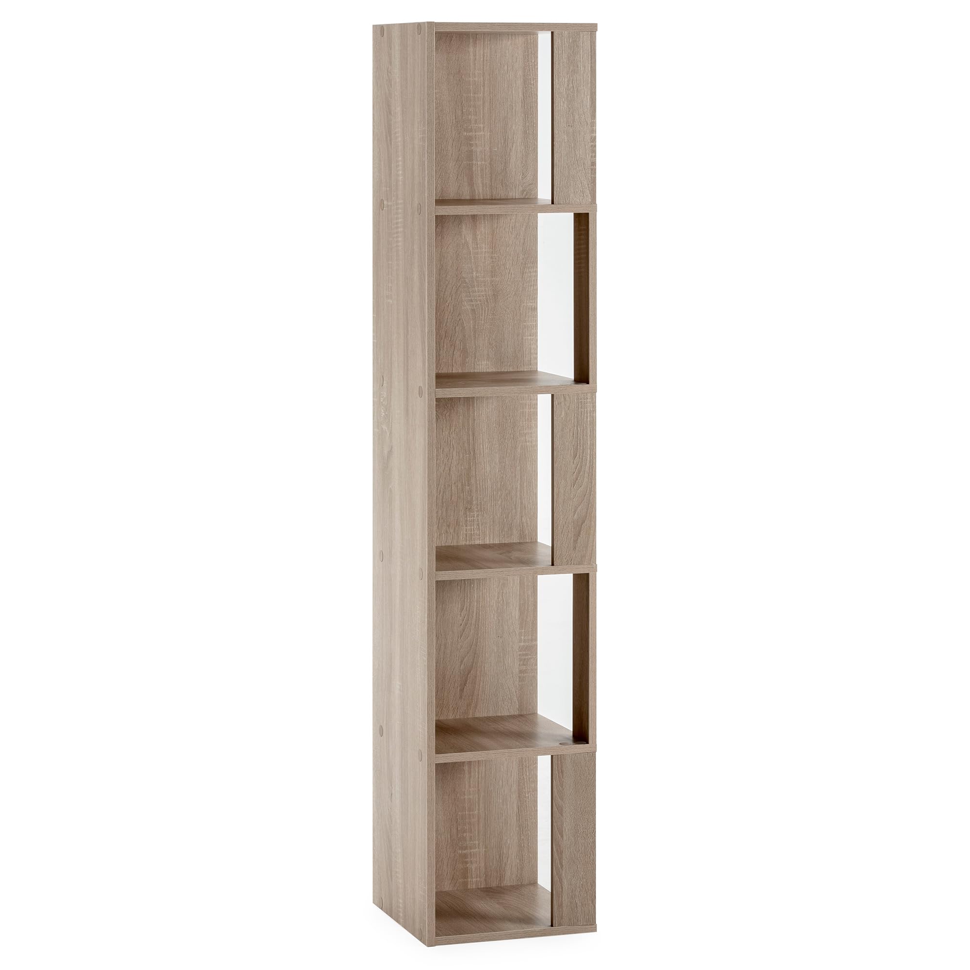 HOMN LIVING Estantería de rincón Fiyi 5 Huecos Color Roble, para Salón, Comedor o Despacho, 32 cm (Ancho) 32 cm (Profundo) 161 cm (Altura)