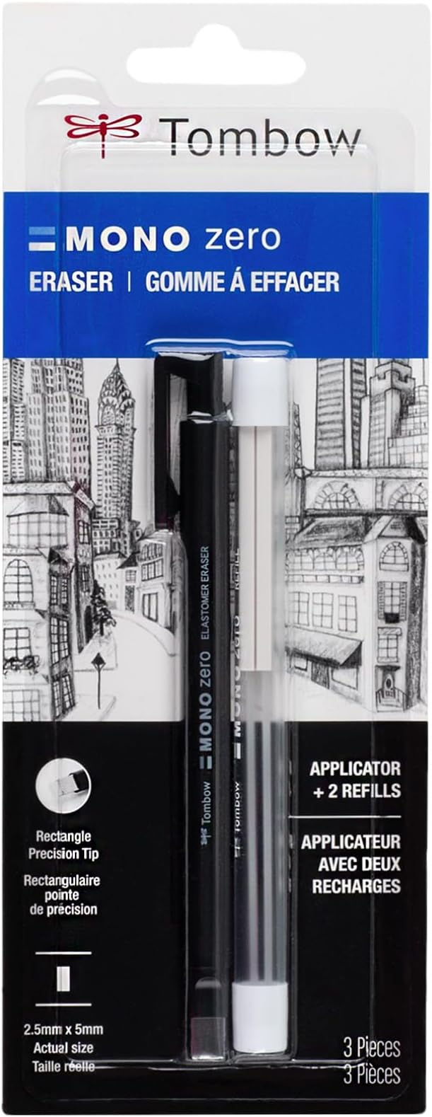 Tombow MONO Zero Radiergummi – 20 Refills, 2,3 Mm Rund & 2,5 Mm Rechteckig, Für Präzises Radieren