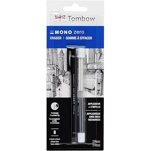 Tombow 57317 Mono Zero Eraser Value Pack, Rectangle 2.5mm. Precision Tip Pen-Style Eraser with Refill