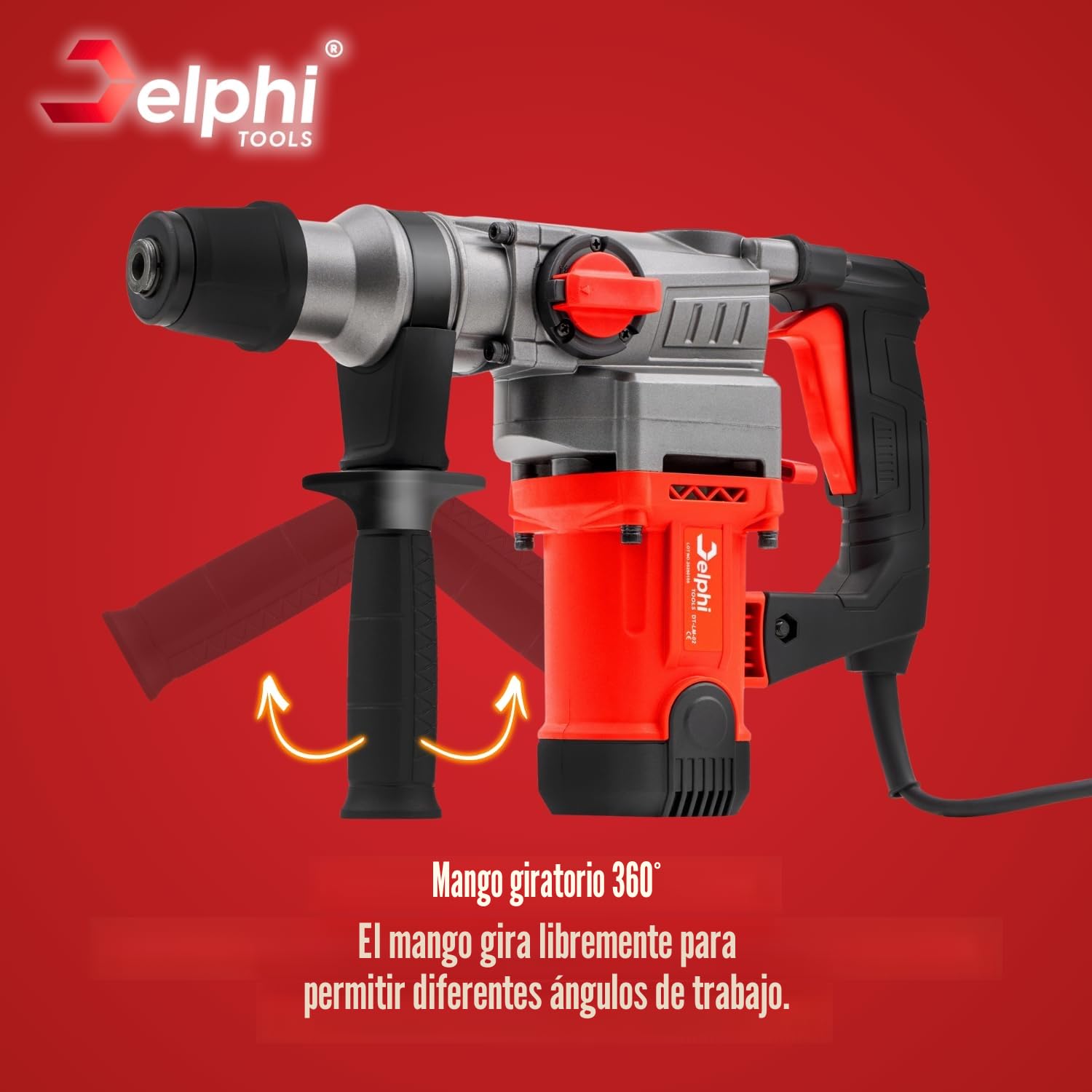 Delphi SDS Plus Martillo percutor rotatorio 2200 W – martillo demoledor y taladro percutor SDS+, 3 funciones en una herramienta, 880 rpm, juego de brocas y cinceles, accesorios y maleta