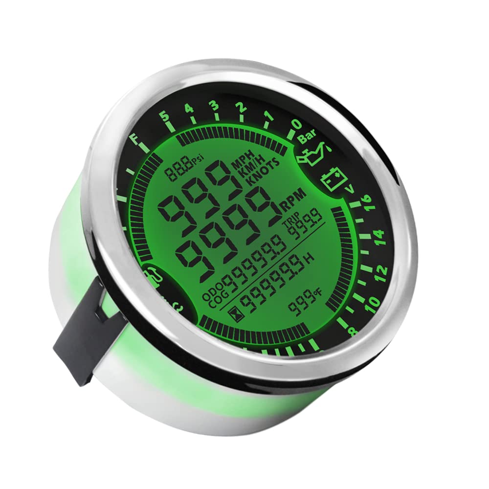 ELING Tachimetro GPS multifunzione Tachimetro Ora Temperatura acqua Livello carburante Voltmetro pressione olio 12V 85mm Con retroilluminazione