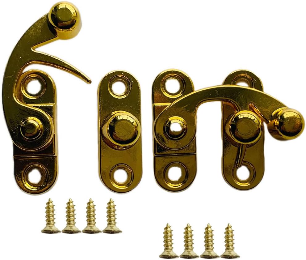 2 Pack Vintage Style Zinc Alloy Horn Latch - Antique Cabinet Lock Decorative Drawer Door Latch for Home Barn Furniture Jewelry Box - Rust-Resistant Easy Install (Gold,S)
