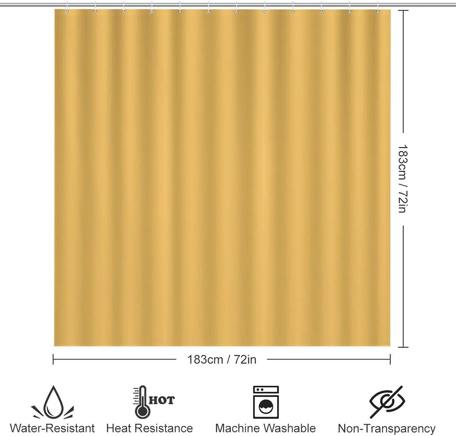 イエロー無地無地シャワーカーテンセット、バスルームセット装飾、滑り止めバスマット、トイレ蓋ラグ、輪郭マット、72&times;72インチ