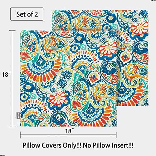 Magpie-Fabrics-Patio-Pillow-Covers-ONLY-18×18-Set-of-2-Fade-Resistant-Outdoor-Indoor-Cushion-Cases-Decorative-Throw-Pillowcase-Shell-for-Couch-Garden-Furniture-Paisley-Multi Magpie Fabrics Patio Pillow Covers ONLY 18×18 Set of 2 Fade Resistant Outdoor Indoor Cushion Cases Decorative Throw Pillowcase Shell for Couch Garden Furniture Paisley Multi