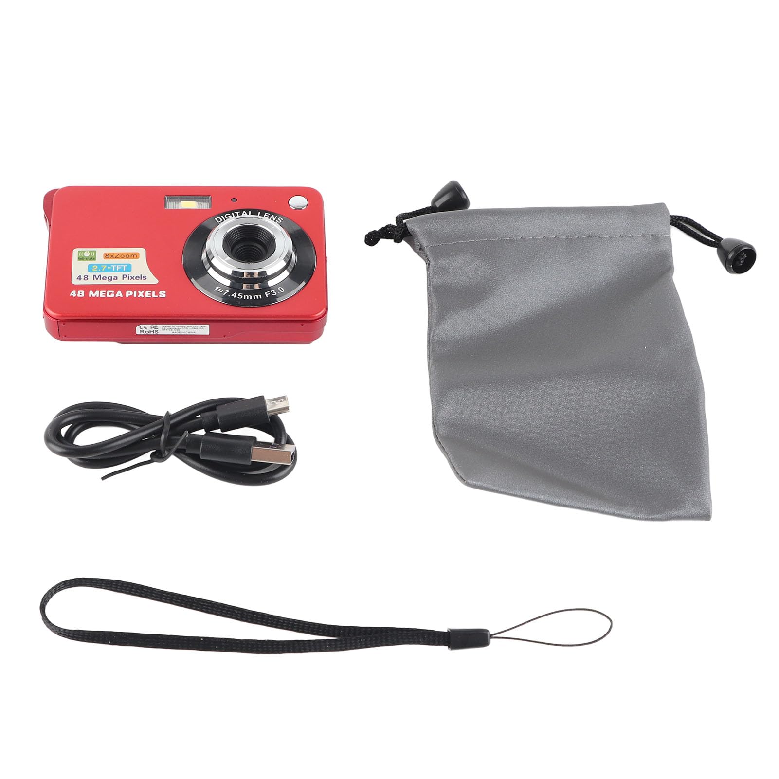 Aparat Cyfrowy, 48MP 4K Anti Shake Cyfrowy Aparat Fotograficzny Obsługa Karty Pamięci 128 GB, 8-krotny Zoom z 2,7-calowym Wyświetlaczem LCD, C3 48 Czerwony