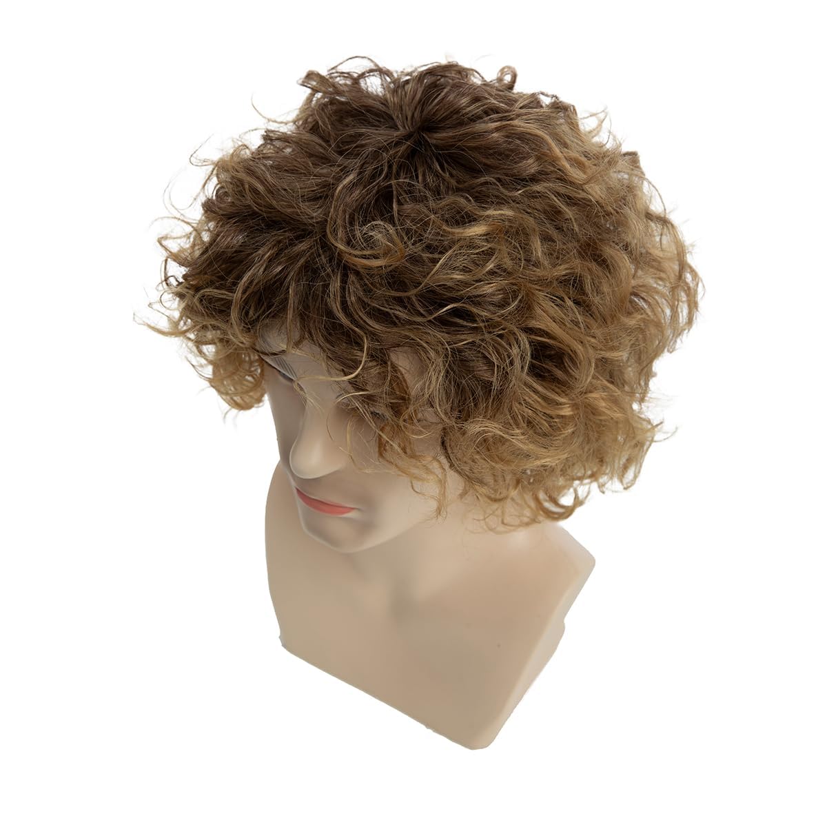 Qnbiar Men's Short Curly Blonde Hair Wigs Heat Resistant Synthetic Wig with Dark Root for Daily Party Cosplay - Image 4