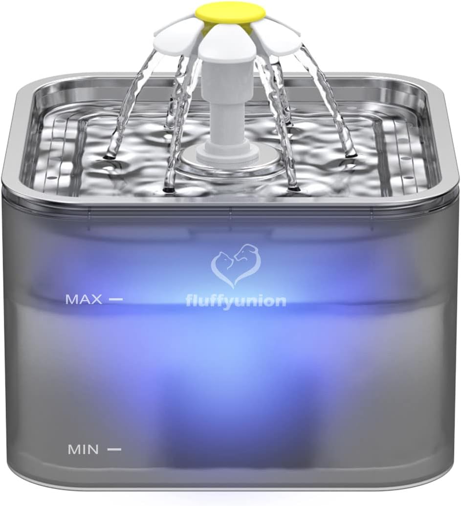 FluffyUnion Crystal Cat Water Fountain 101oz/3L Ultra Quiet BPAFree