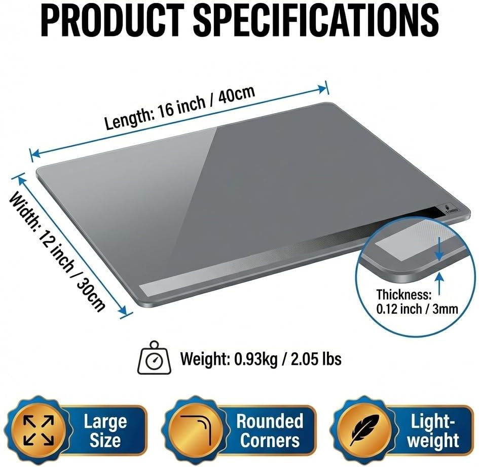 Le Brozee 12x16 Inch Tempered Glass Palette for Oil & Acrylic Painting, Neutral Grey with Built-in Value Scale, Water Washable Easy-Clean Surface, Scratch-Resistant Color Mixing Palette