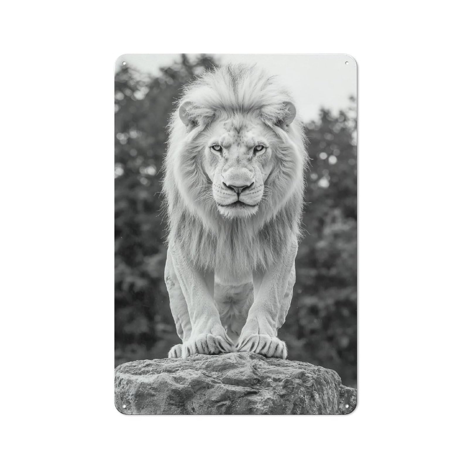 Junmoney White Lion Portrait Tin Wall Plaque 30X20cm With For Hobby Room Or Studio, For Metal Sign Collectors, For Kitchen And Home Bar Decor