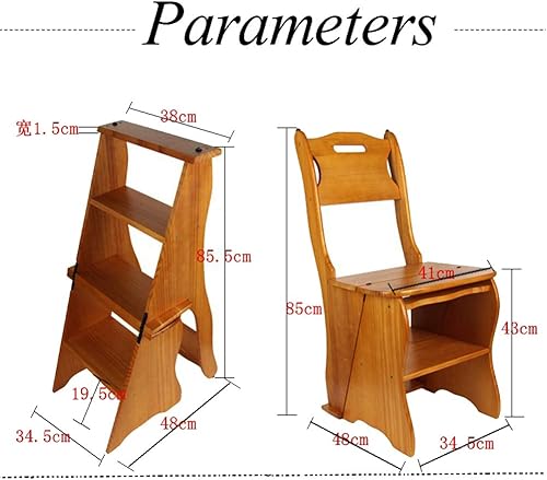 Miniatura 3 de Silla plegable de madera para biblioteca, taburete multifuncional 2 en 1, ligero, portátil, multifuncional, taburete de 4 escalones de doble Nogal