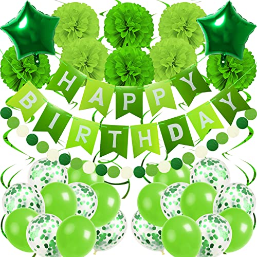Recosis Grün Geburtstagsdeko, Happy Birthday Banner mit Pompoms Papier Girlande Wimpel Spiral und Lâ€¦ – Vignette