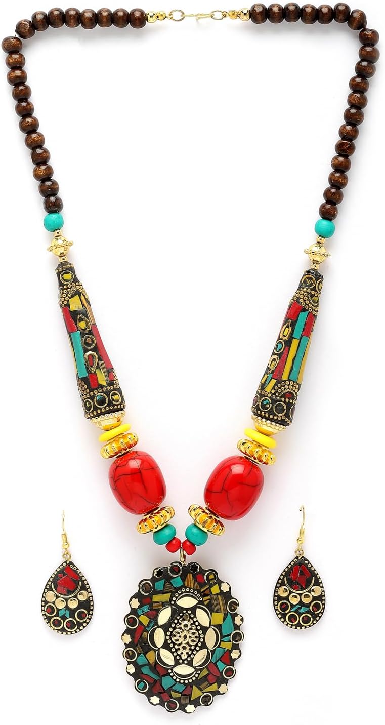Latest Stylish Traditional Tibetan Pendant Necklace Jewellery Set for Women