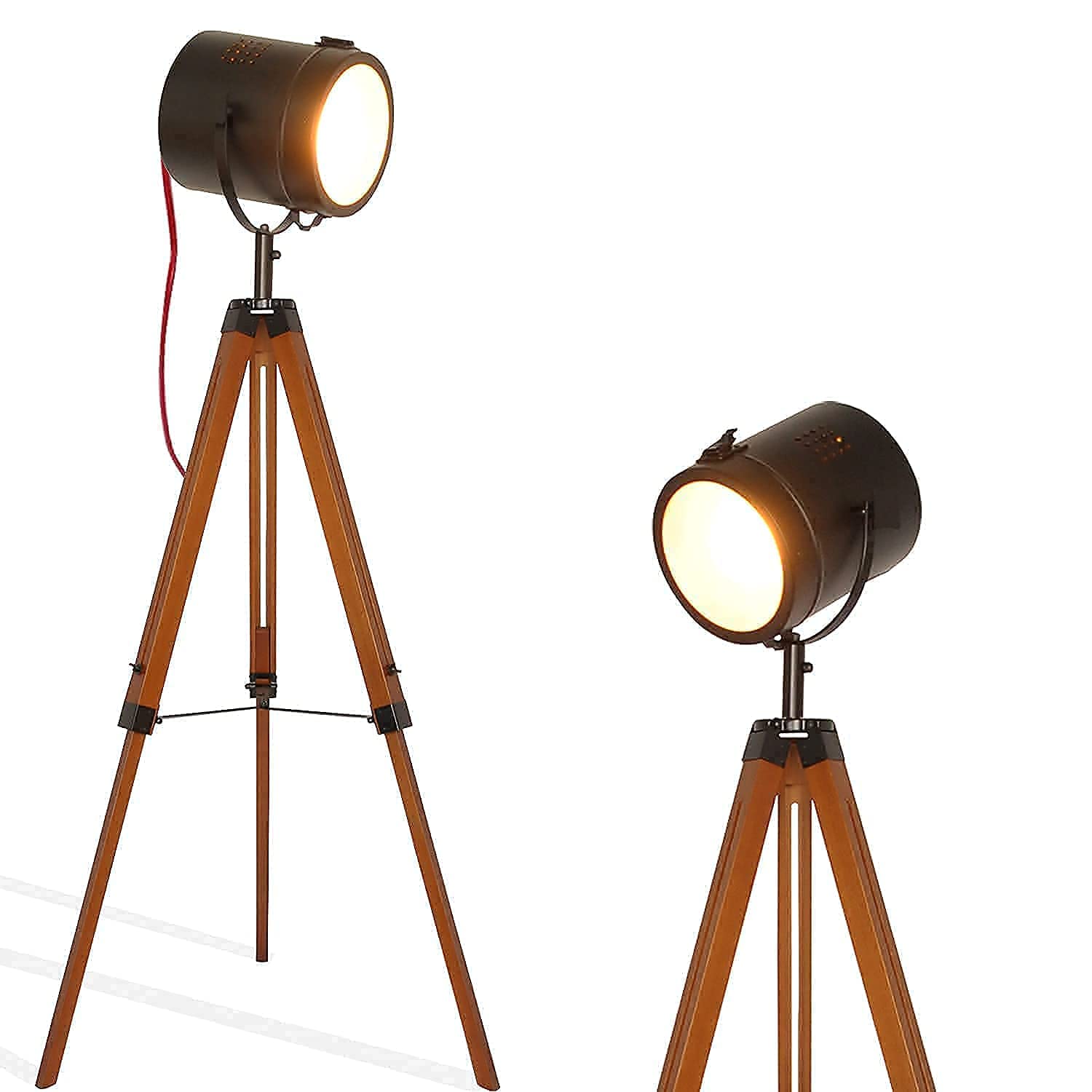 Lampadaire trepied bois abat-jour blanc - Meubles Bouchiquet