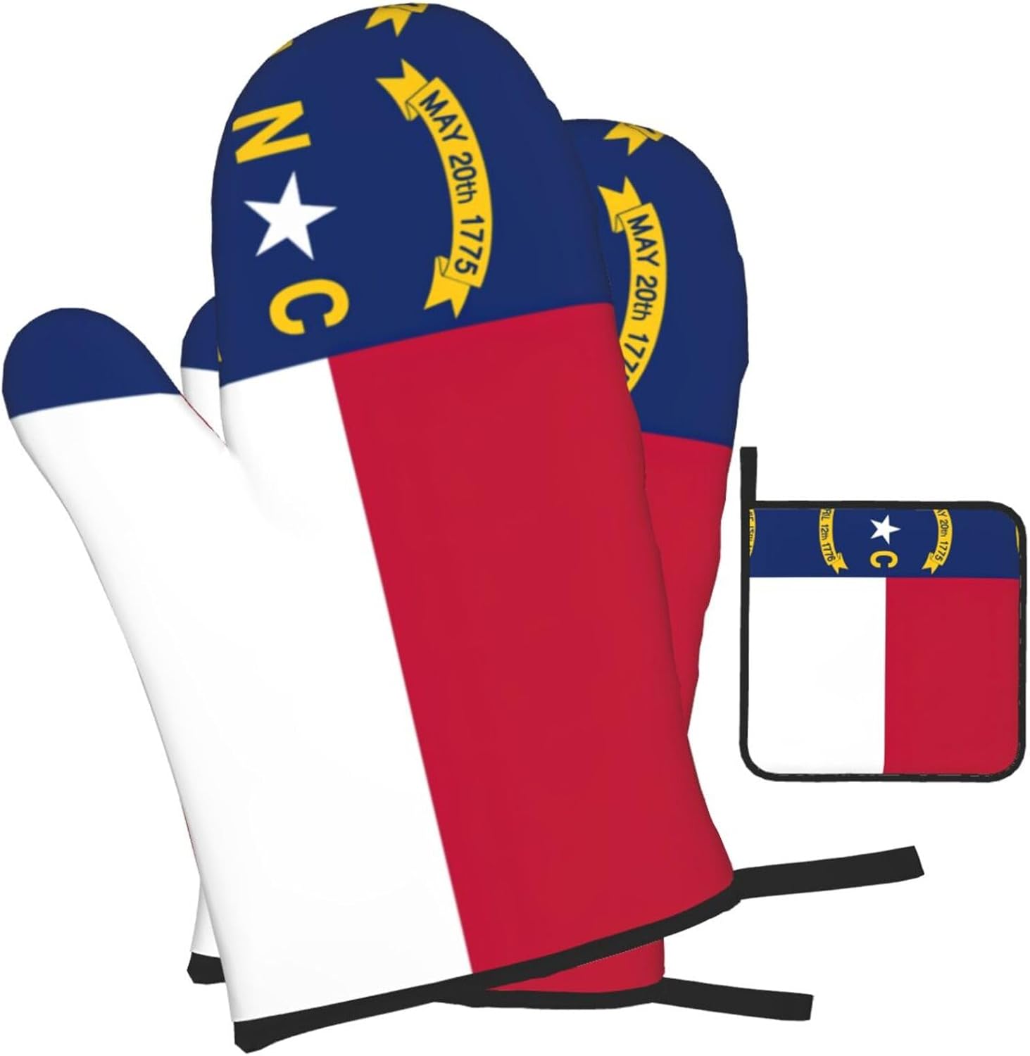 North Carolina state flag Kitchen baking three piece set/oven gloves, fit for cooking, baking, steaming, and grilling
