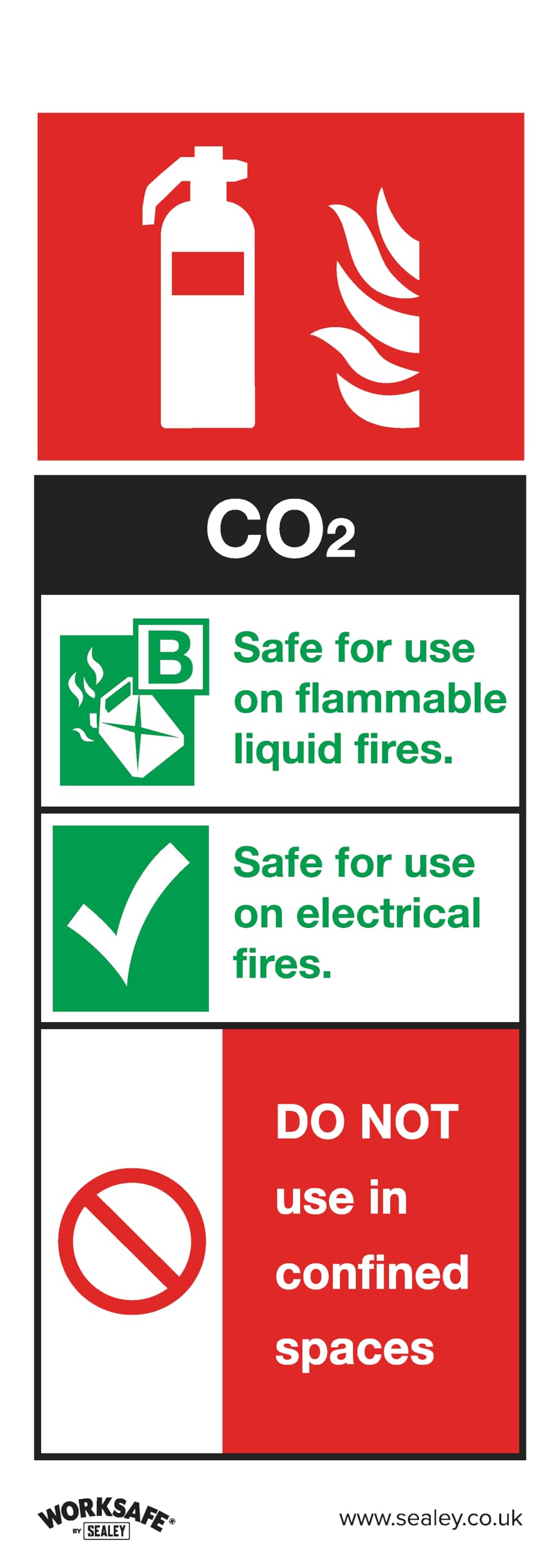 Sealey SS21V10 CO2 Feuerlöscher - Safe Conditions Sicherheitsschild - selbstklebendes Vinyl - 10 Stück