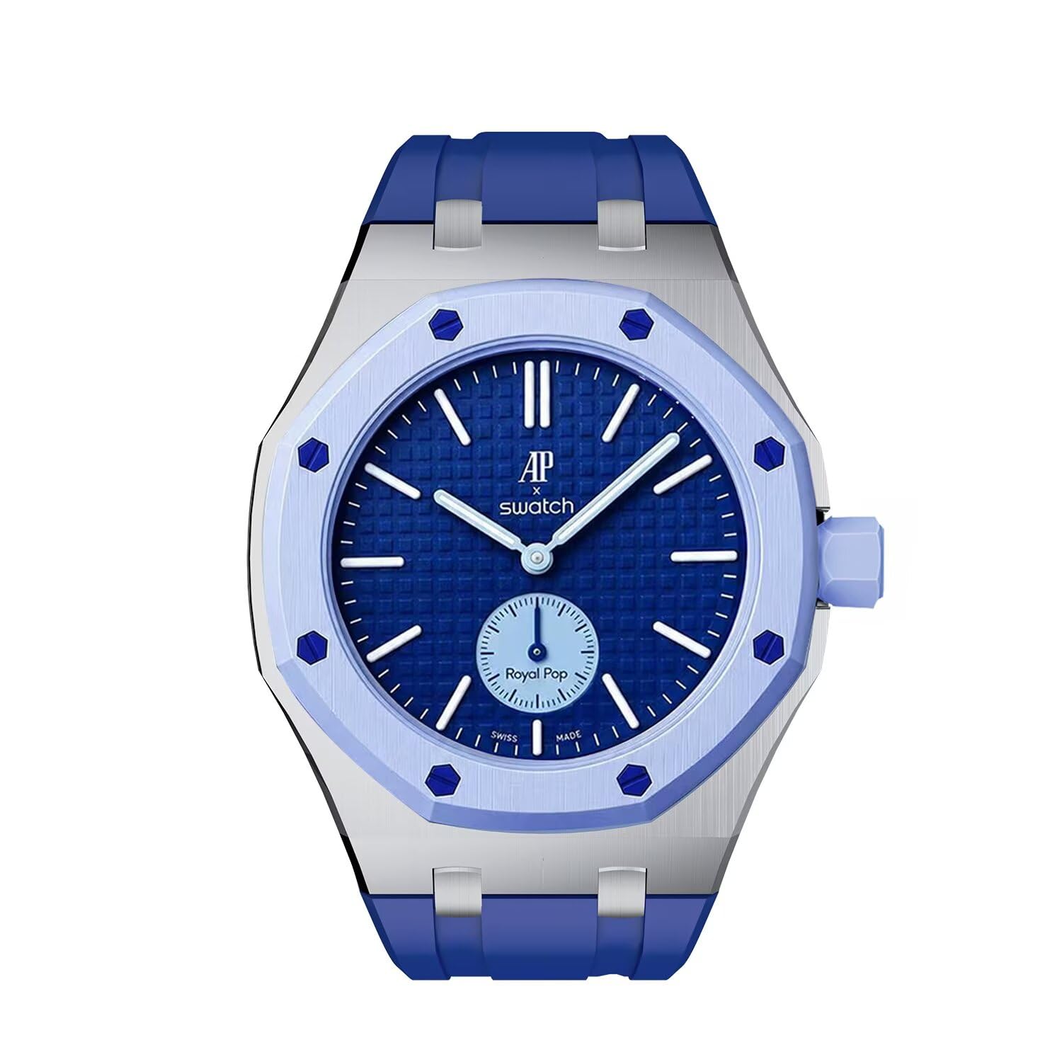 Pasek kompatybilny z Swatch Royal Pop, silikonowy pasek dopasowany do obudowy ze stali nierdzewnej, wodoodporny i odporny na zarysowania.