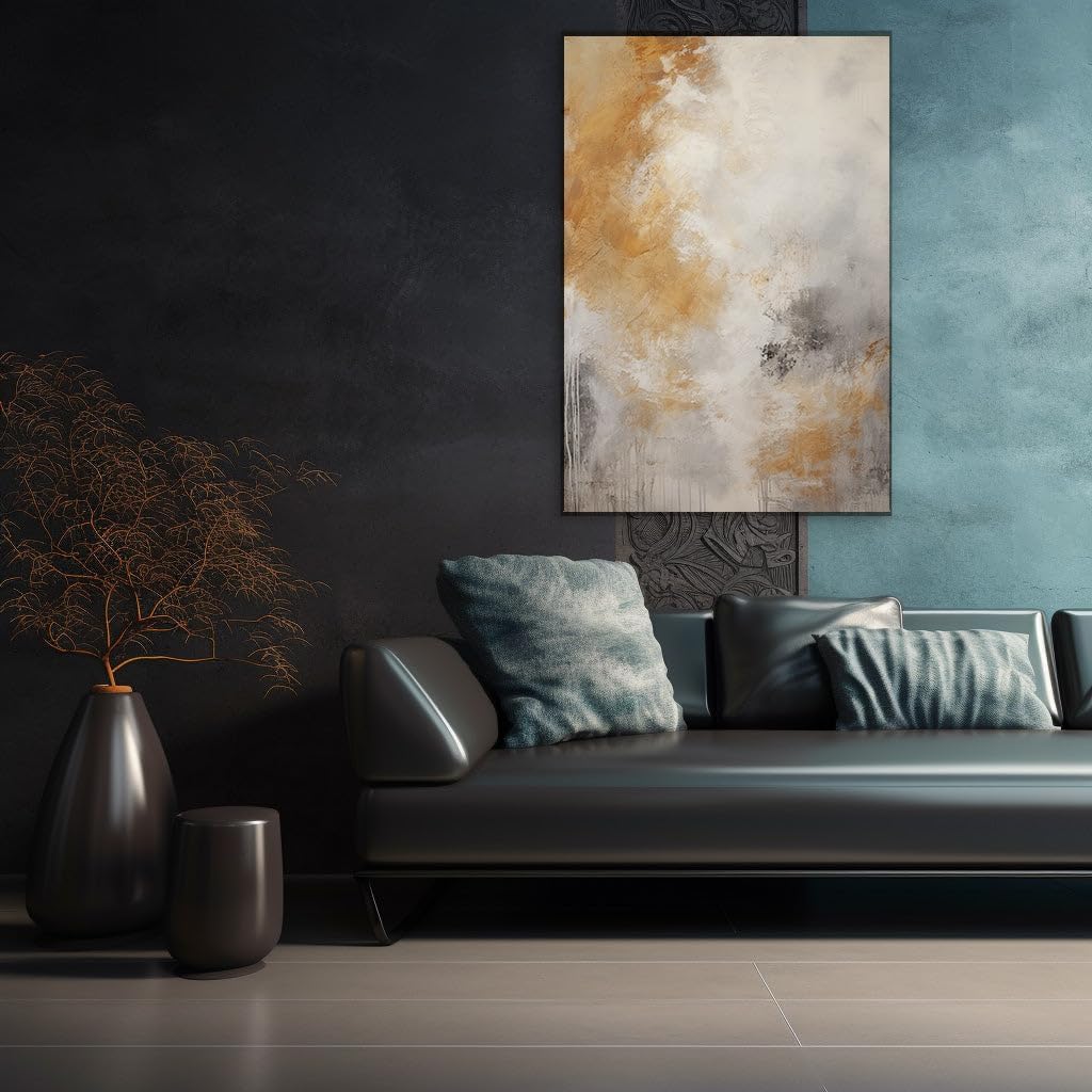 Canvas for Living room. Depth in Duality: Exploring the Modern Vitality of Gray and Yellow Shades in Abstract Art, 27 x 18 inch Canvas Wall Art - Mid Century Modern - Modern Home Decor