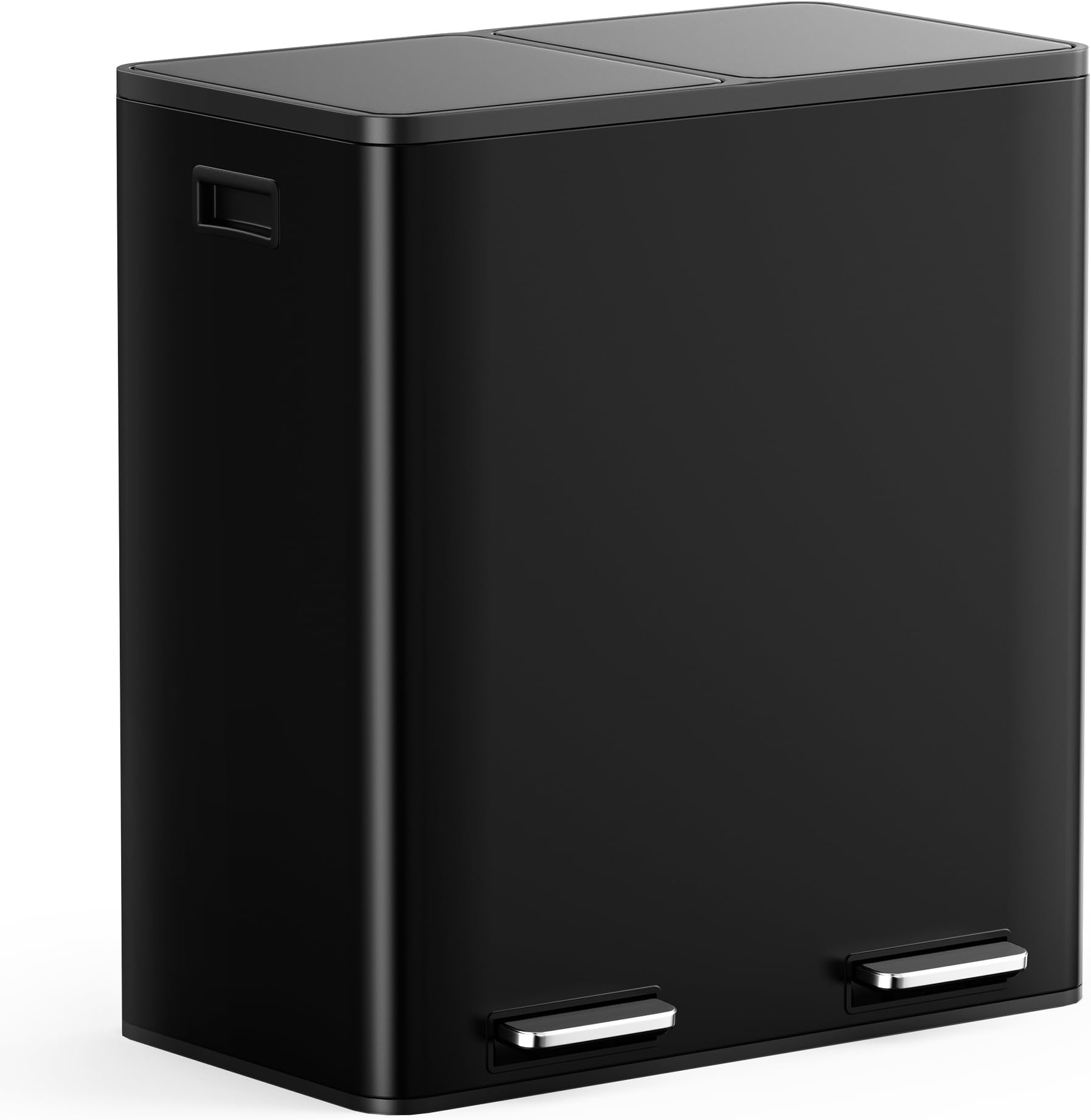 VonHaus Kitchen Bin, 60L Double Recycling Bin for Kitchen, Black Two Section Food Waste Separation System with Non-Slip Base & Removable Inner-Compartments, Large Airtight Trash Can, 2 x 30L