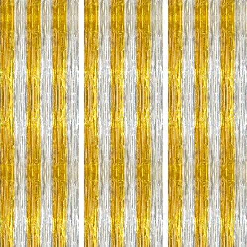 Image of KatchOn, XtraLarge Metallic Silver and Gold Streamers -3.2x8 Feet Pack of 3 | Foil Fringe Curtain | Gold and Silver Streamers for Graduation Party Decorations | Graduation Decorations 2026