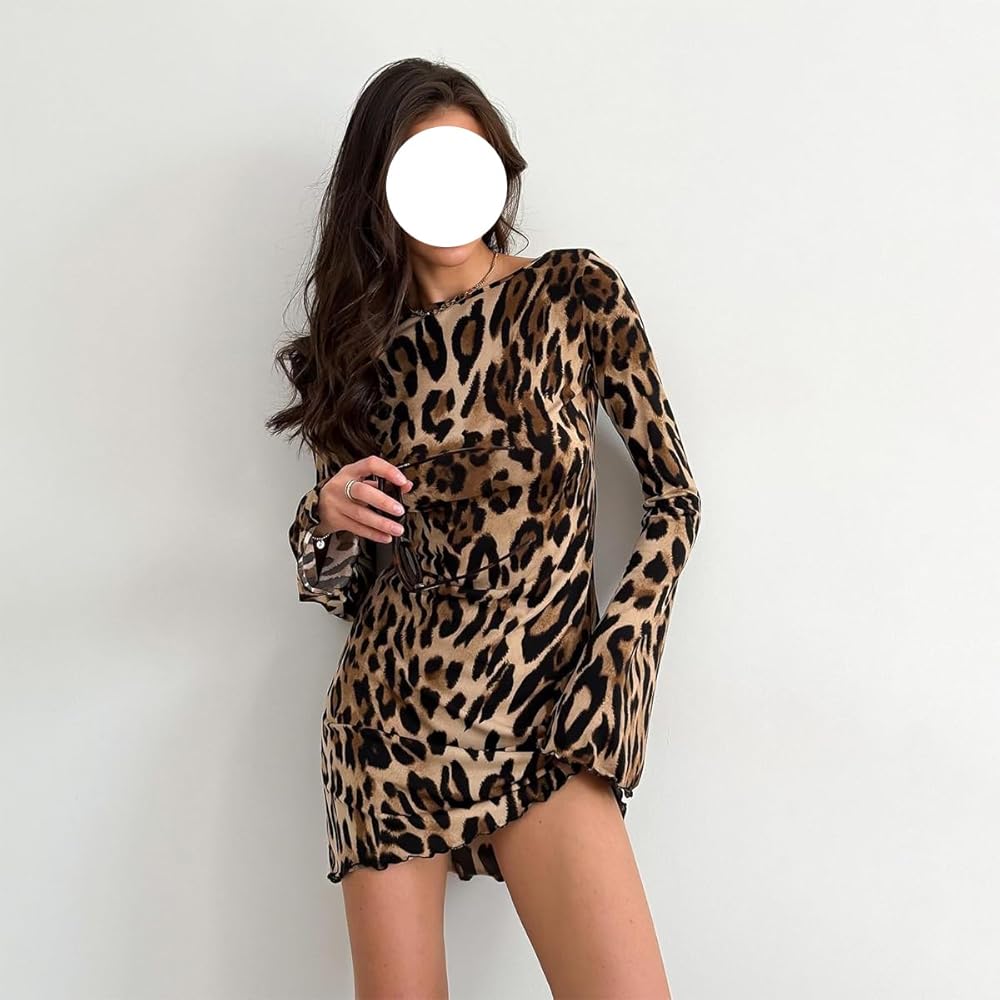 Amazon.com: Leopard Print Dress for Women Bell Long Sleeve