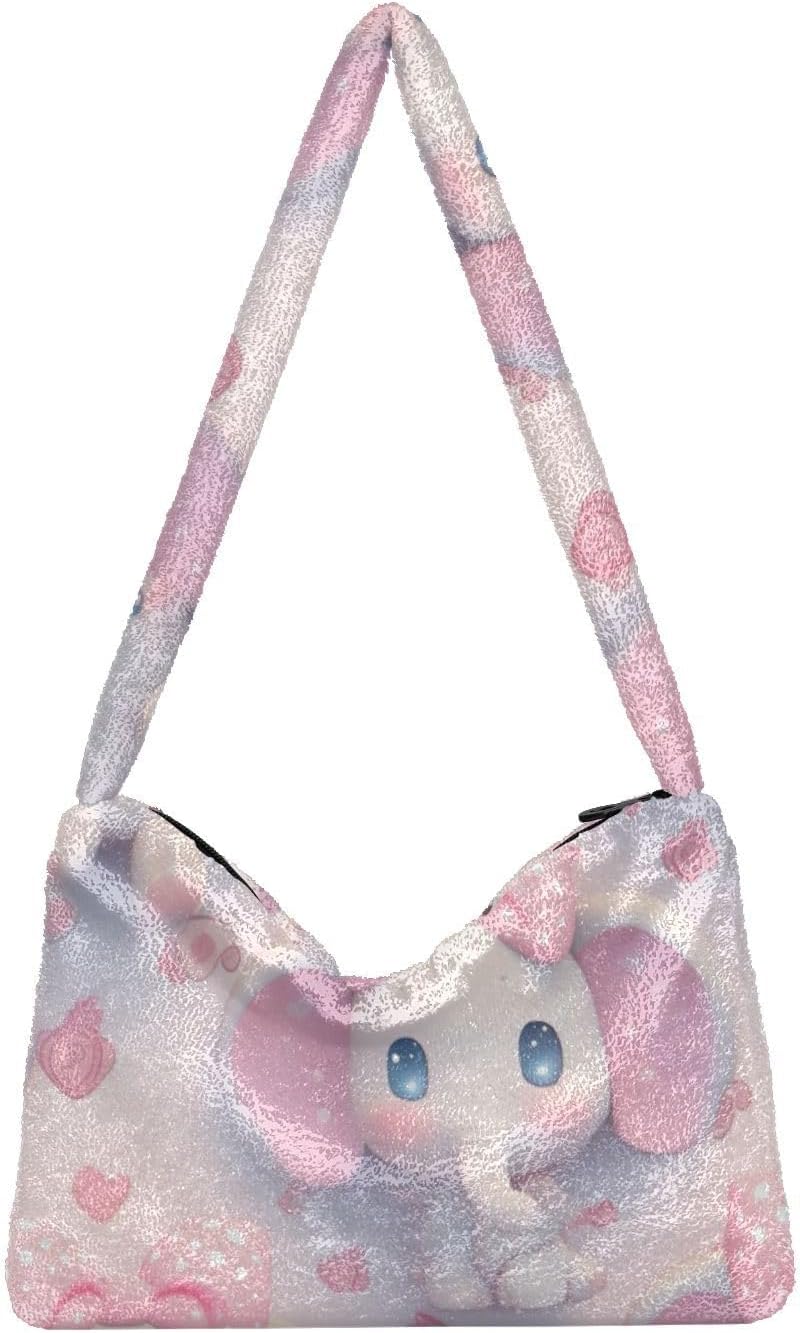 Cartoon Cute Gray Bow Elephants Plush Underarm Bag shoulder bag for women for fall