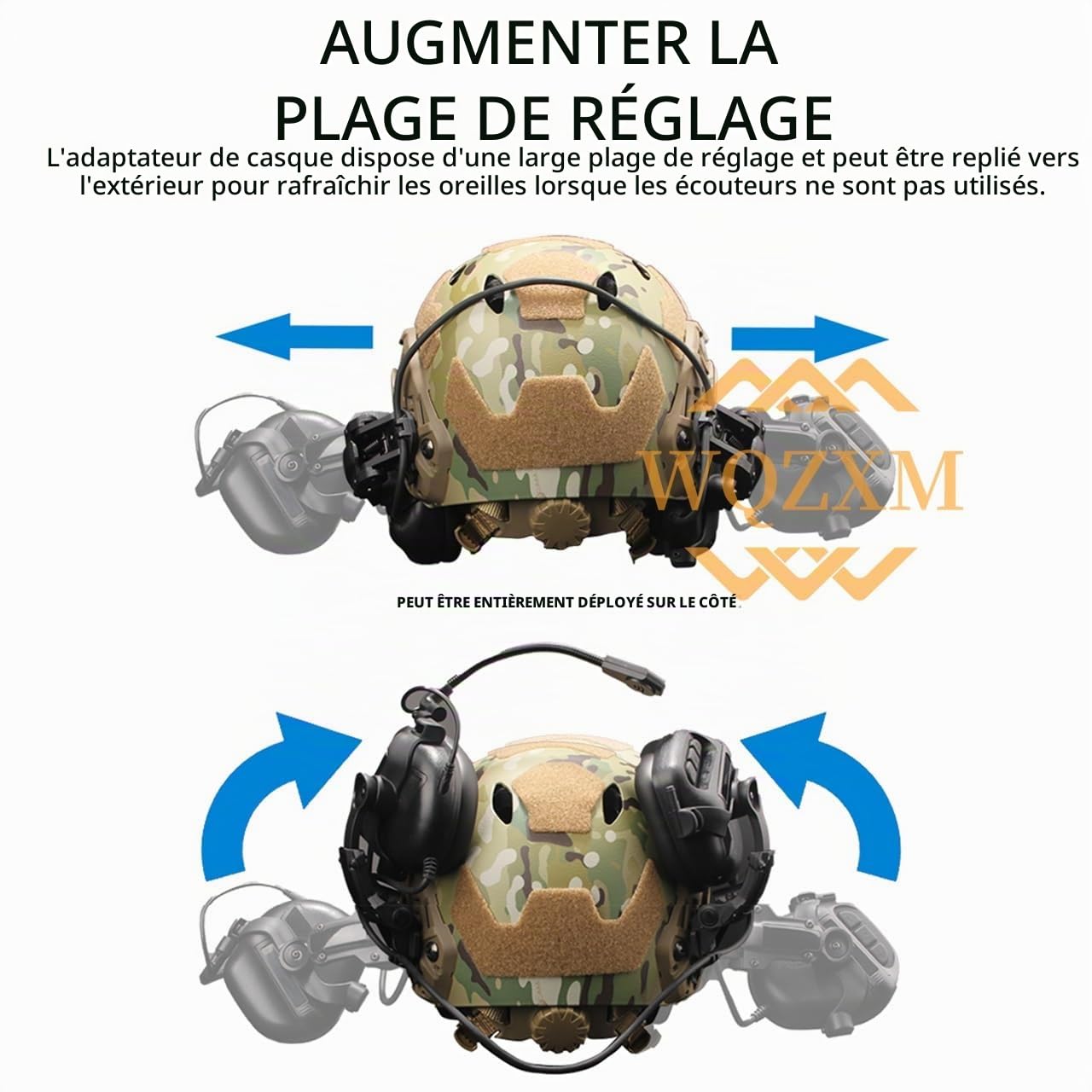 Casque d’écoute tactique avec adaptateur rail ARC compatible avec le Ops-Core Fast et ACH Mich pour airsoft chasse tir (Tan)
