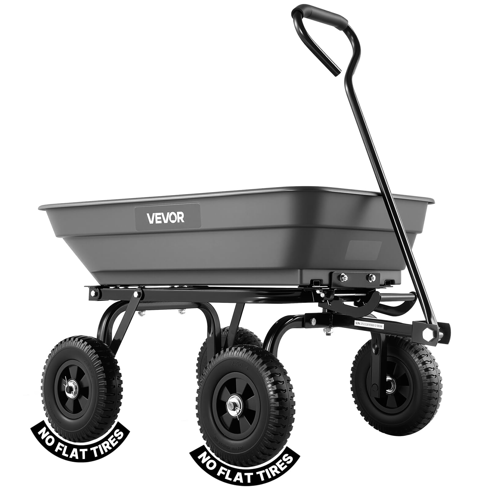 VEVOR Chariot de Jardin Basculant Max. 181 kg Chariot à Benne Basculante en PP pour Transport de Bois Plantes Terre, Basculement à 90°, 4 Roues Increvables Pivotantes à 180°, Roulement Rotatif à 270°