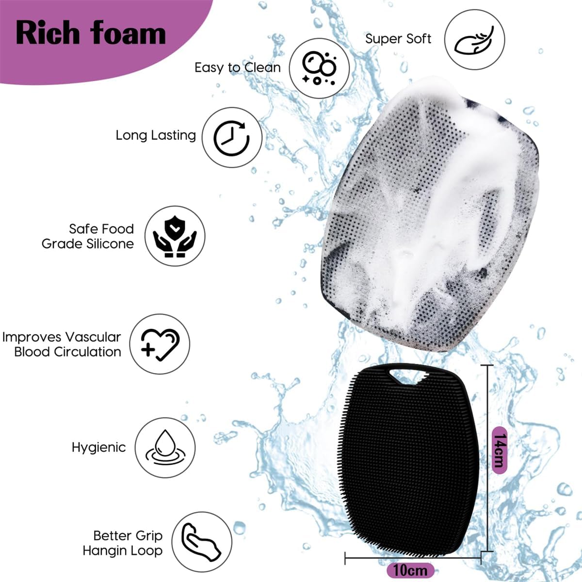 Silicone Body Scrubber, Premium Silicone Shower Scrubber for Nourishing Cleaning & Exfoliating Your Skin Lather Boosting Bristles with Ergonomic No-Slip Handle, Body Exfoliator for Men and Women - Image 6