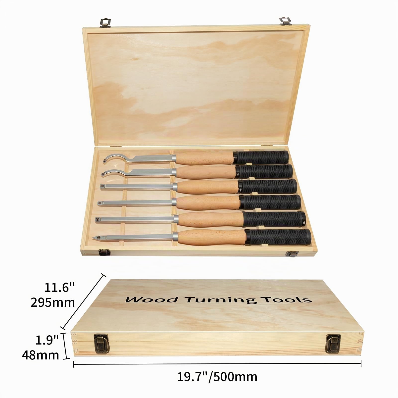 46.5cm Drechseleisen Set mit Hartmetall-Schneidplatten, 6Stück Drechselmesser in Holzkoffer, Drechselwerkzeug-Satz für Holz
