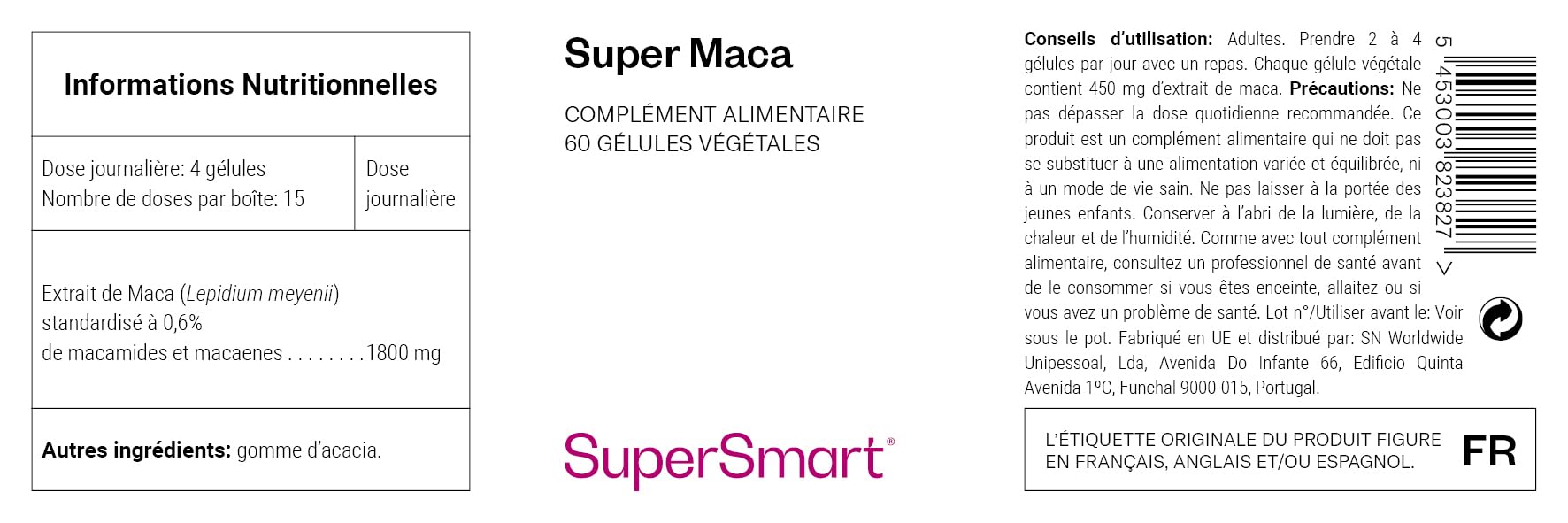 Super Maca - Maca Péruvienne - Soutient l’Énergie, la Vitalité & la Libido - Standardisé à 0,6% de Macamides et de Macaenes - Ginseng Péruvien - Vegan - Sans Gluten - SuperSmart