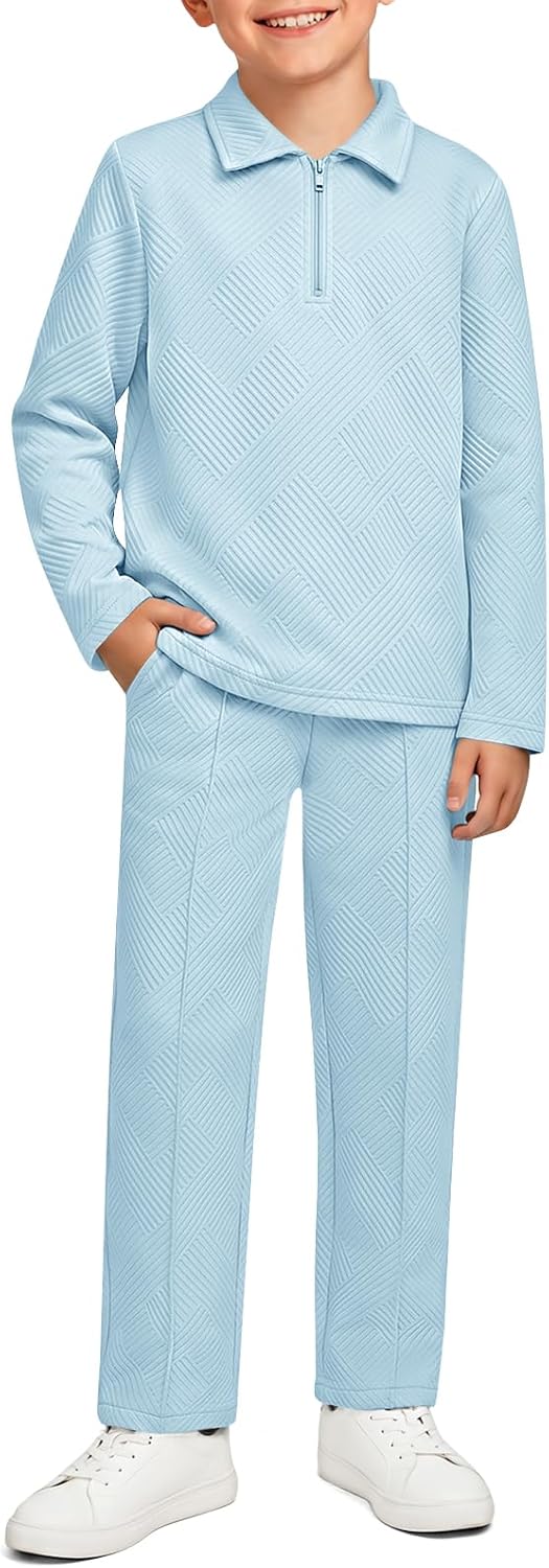 Haloumoning Boys 2 Piece Outfits Athletic Textured Polo Shirt and Pants Set
