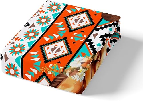 Miniatura 5 de Manfei Juego de funda de edredón de caballo, tamaño matrimonial, juego de ropa de cama tribal nativo americano de 3 piezas para decoración de