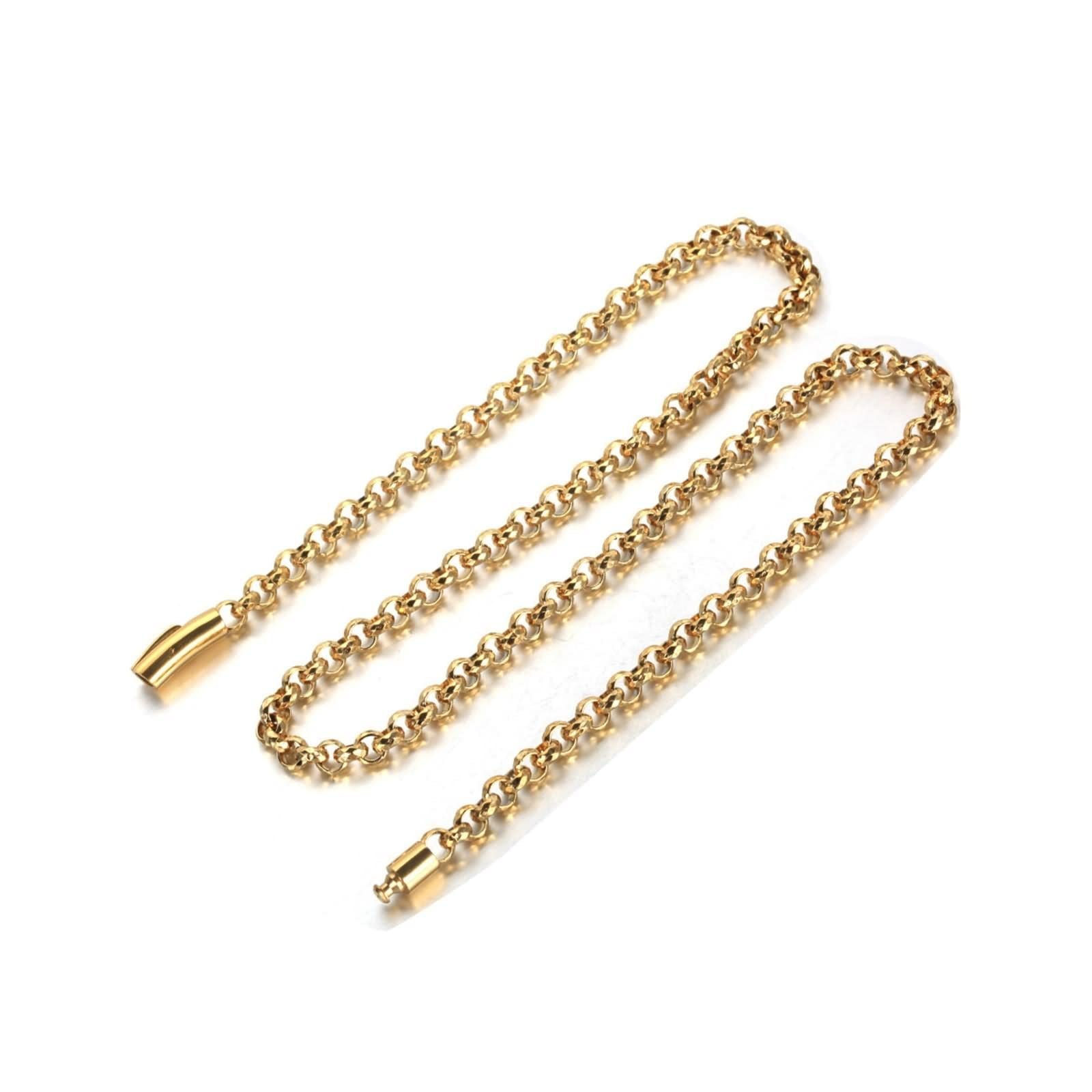 Męski łańcuszek ze stali nierdzewnej, minimalistyczny naszyjnik dla mężczyzn, złoty, 7 mm, Rolo Link 26 cali 66 cm, 26 inch x 7mm, Stal nierdzewna, Bez kamieni szlachetnych
