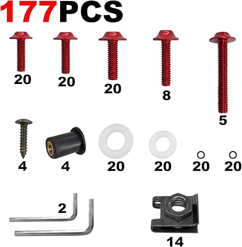 Miniatura 4 de 177 Pcs Red Fairing Bolt Kit M5 M6 Motorcycle Windscreen Screws Compatible Aluminum Fasteners for Motorcycle Fairing Screws Fairing Bolts Nut Clips