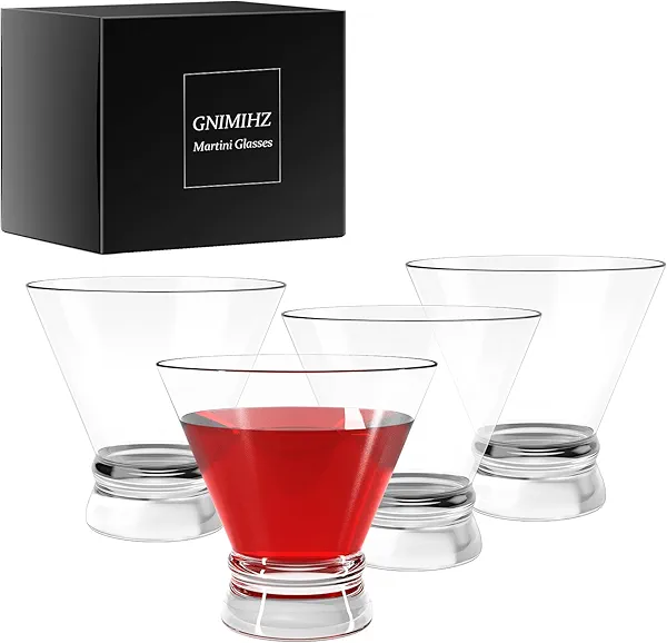 Gnimihz Martini Glasses Set of 4 - Crystal Cocktail Glasses, Stemless Martini Glass for Bar, Martini, Cosmopolitan, Manhattan, Gimlet, Pisco Sour Brandy, Margarita Glasses, Dessert Cups, Sake Cup, 8oz