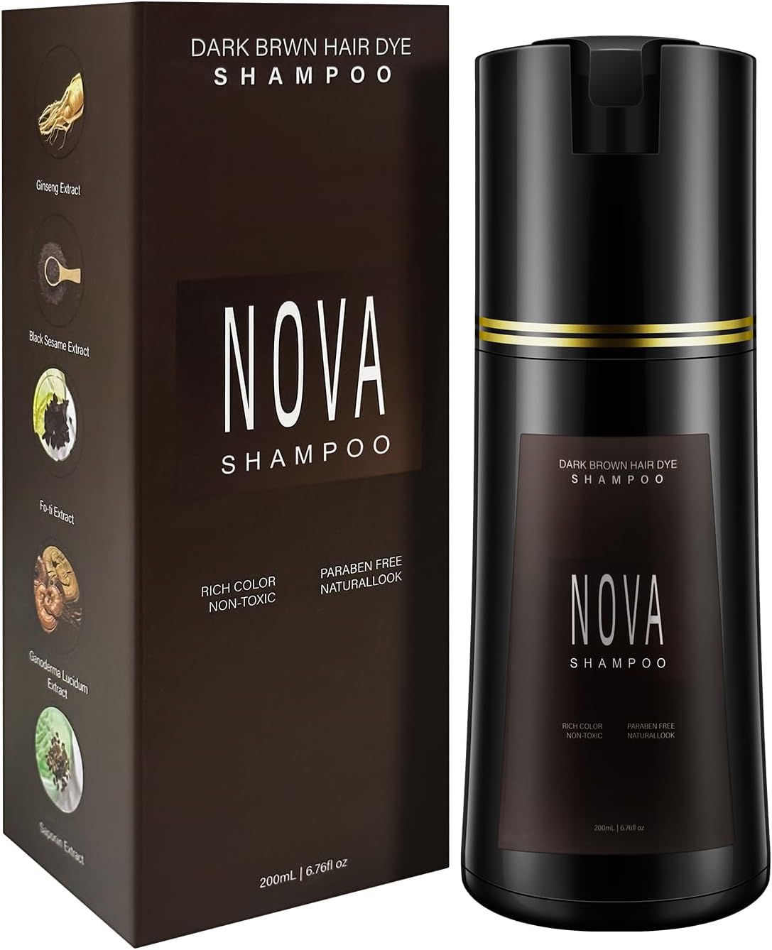 Hair Dye Shampoo & Champu Para Canas - Natural 3-in-1 Instant Gray Coverage for Men & Women (Dark brown-200ml)