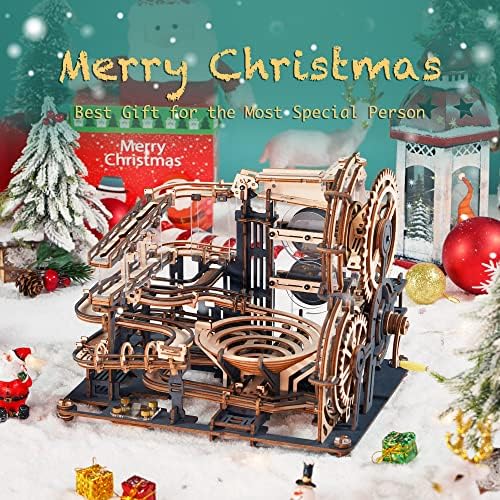 ROBOTIME 3D Puzzle Upgrade Marble Run, Wooden Model Kits for Adults to Build, Model Building Construction Jigsaw Craft, Best Birthday or Valentine's Day Gifts - Night City