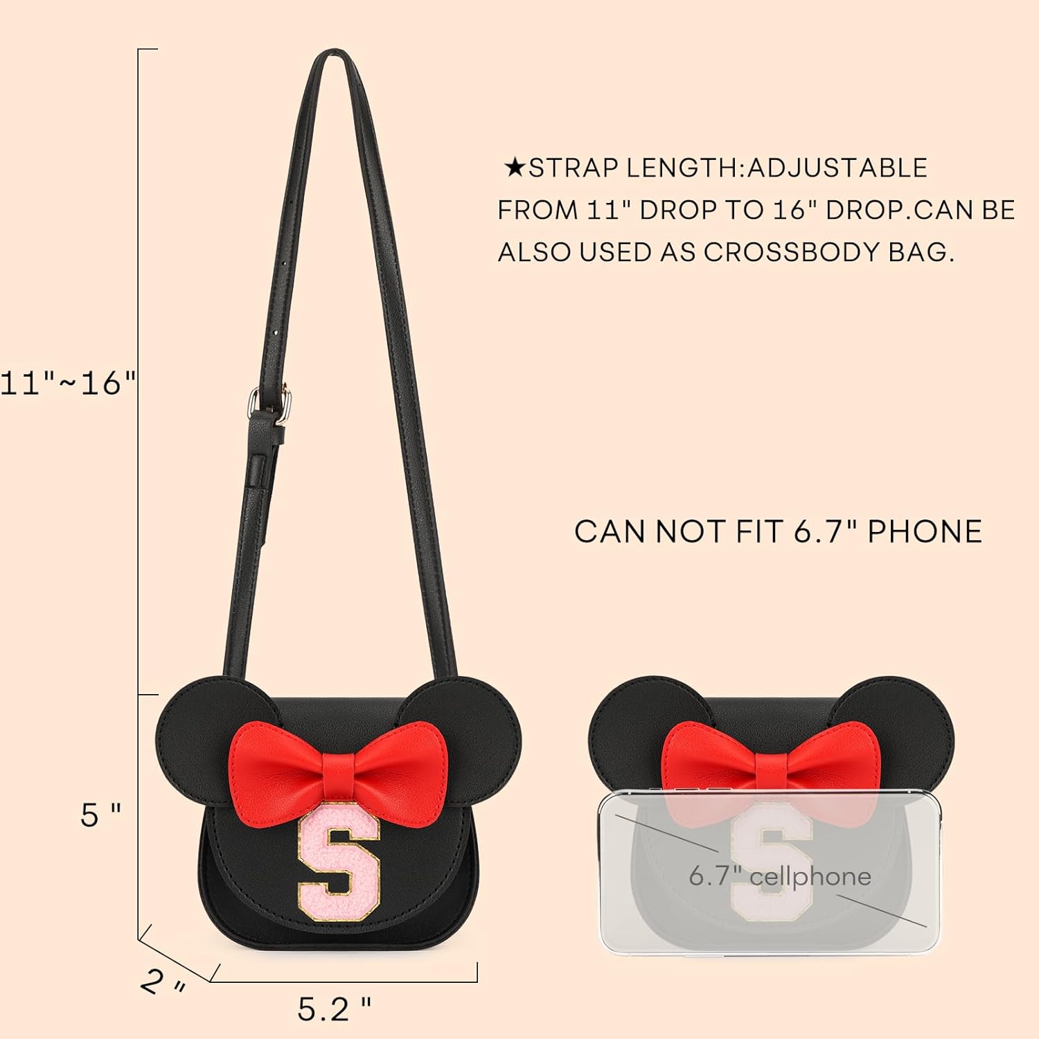 mibasies Toddler Purse Girl Gifts: Girls Birthday Gifts for 3-8 - Toys for Ages 2-4 Purse, Black, Letter S - Image 2