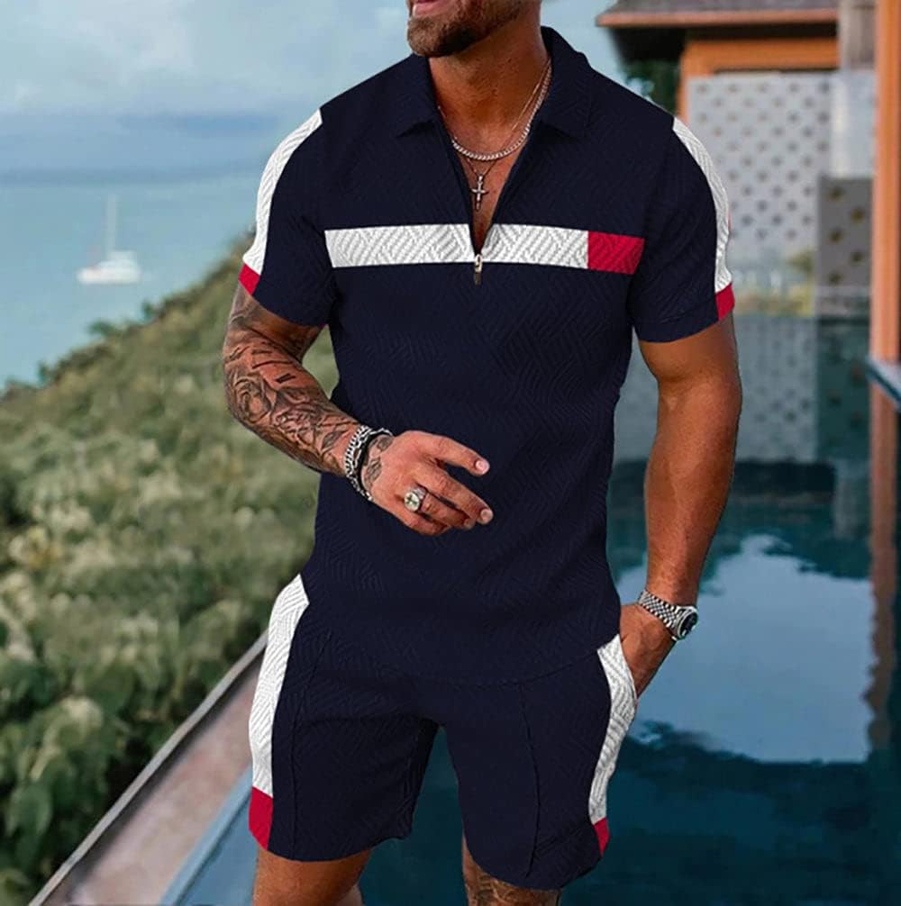 Mens Short Sets 2 Piece Outfits Polo Shirt Fashion Summer Tracksuits Casual Set Short Sleeve and Shorts Set for Men - Image 2