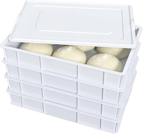 Paquete de 4 bandejas de caja de prueba de masa de pizza comercial con tapa, contenedor de plástico para masa de pizza