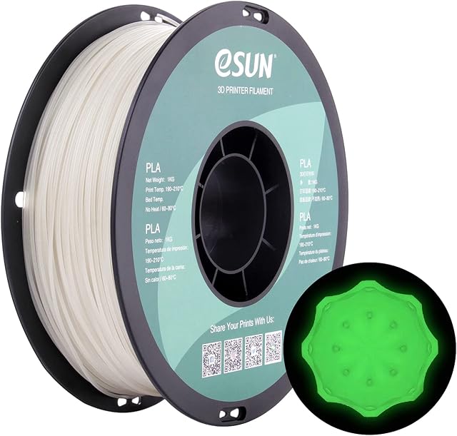 eSUN PLA Glow Filament 1.75mm, PLA Glow in the Dark Green 3D Printer Filament, Dimensional Accuracy +/- 0.05mm, 1KG Spool (2.2 LBS) 3D Printing Filament for 3D Printers, Luminous Green