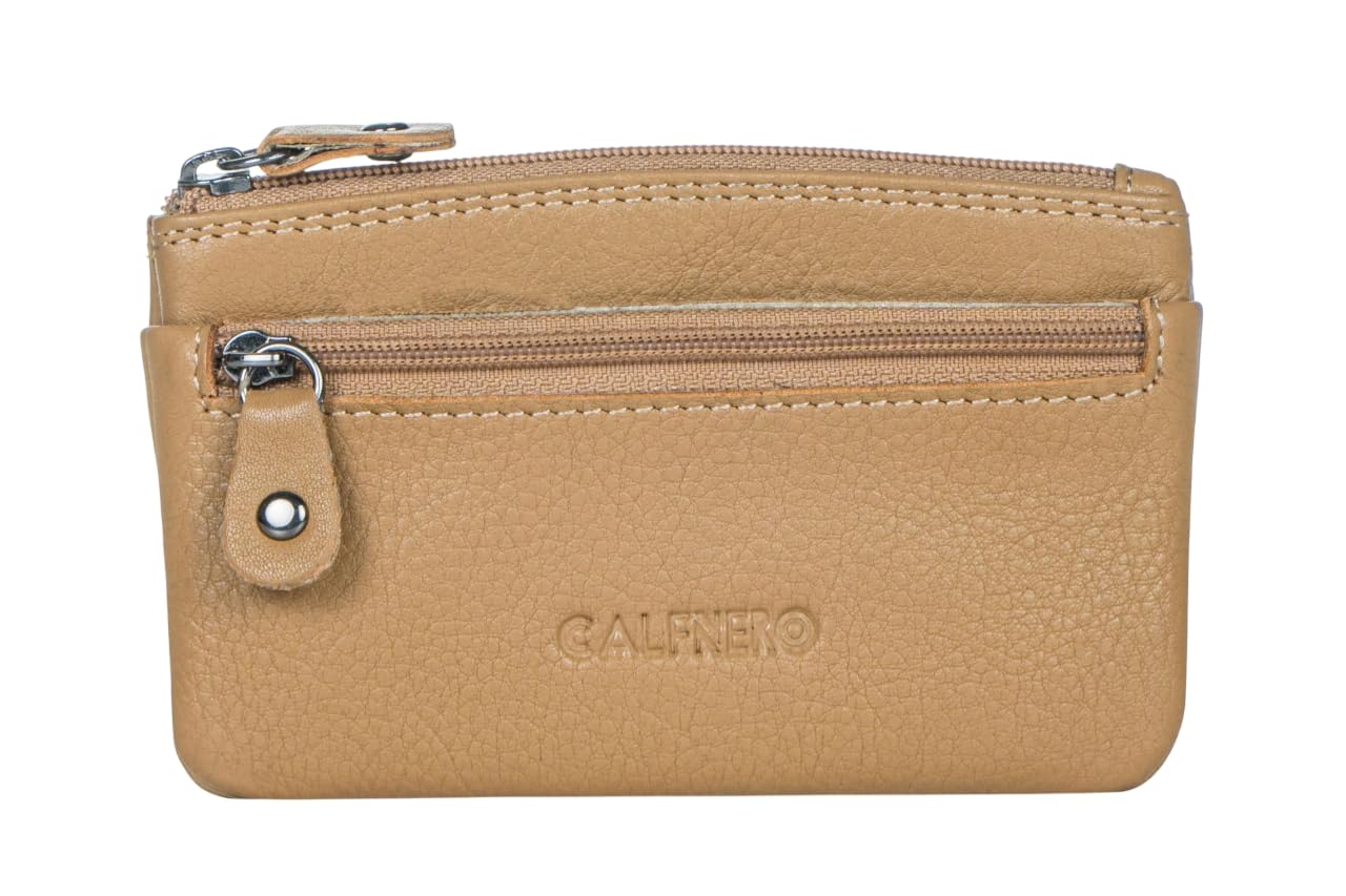 Genuine Leather Key Case,Coin Wallet-Key & Coin case with Multiple Pocket Leather Key Case by Calfnero … (Camel)-image-8