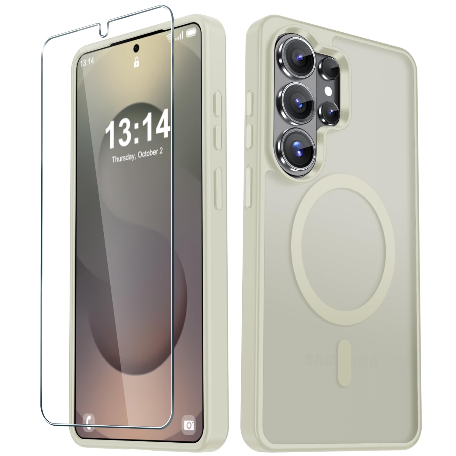 for Samsung Galaxy S26 Ultra Case, Matte Magnetic Phone Cover, Cream White | Fit for MagSafe, Screen Protector included, Shockproof Military Grade Protection, Translucent Frosted Back